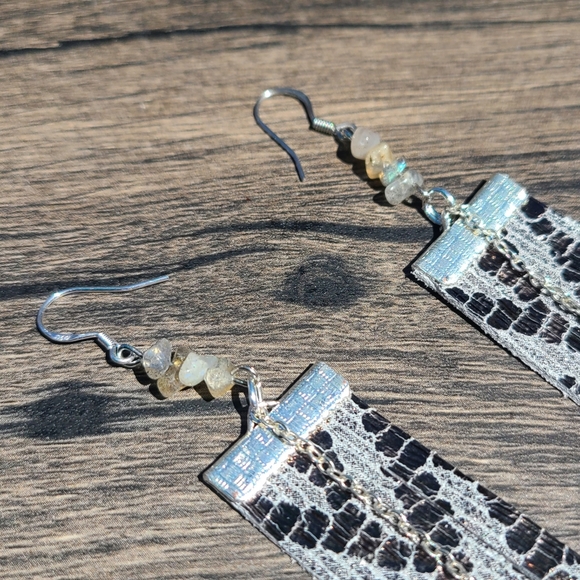 SOLD Chevron Lace Print Leather 925 Earrings - Picture 4 of 7